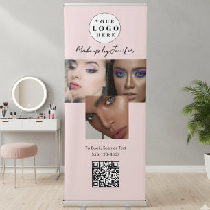 Blush Pink Script Logo QR Code Photo Makeup Retractable Banner