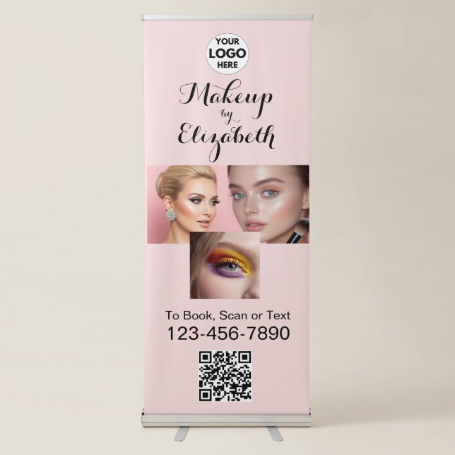 Blush Pink Script Logo QR Code Photo Makeup Retractable Banner (Front)