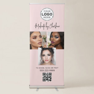 Blush Pink Script Logo QR Code Photo Makeup Retractable Banner
