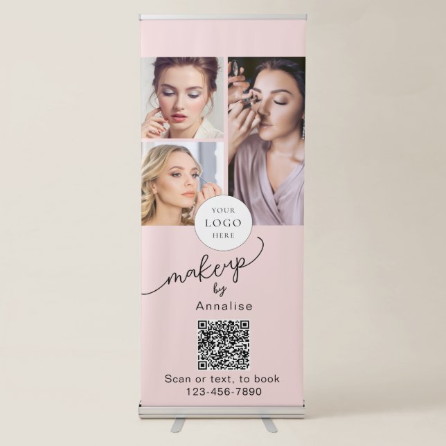 Blush Pink Script Logo QR Code Photo Makeup Retractable Banner (Front)