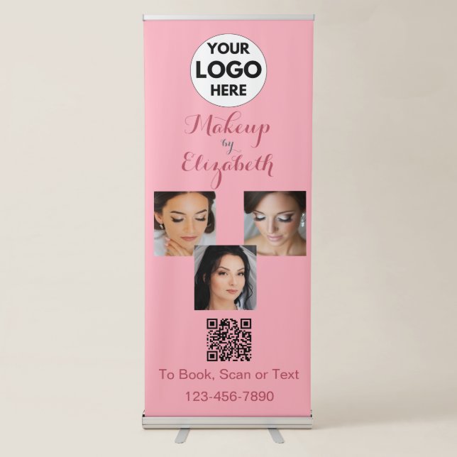Blush Pink Script Logo QR Code Photo Makeup Retractable Banner (Front)