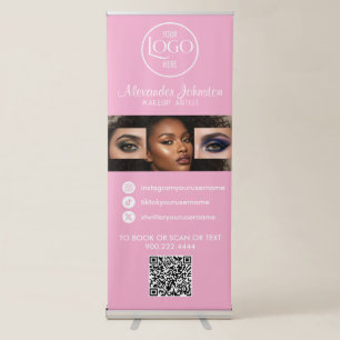Blush Pink Script Logo QR Code Photo Makeup Retractable Banner