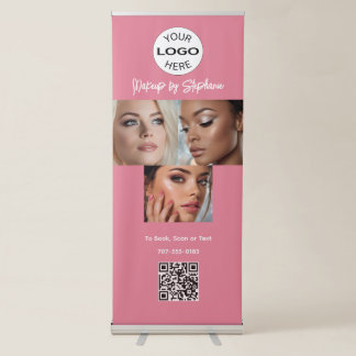 Blush Pink Script Logo QR Code Photo Makeup Retractable Banner