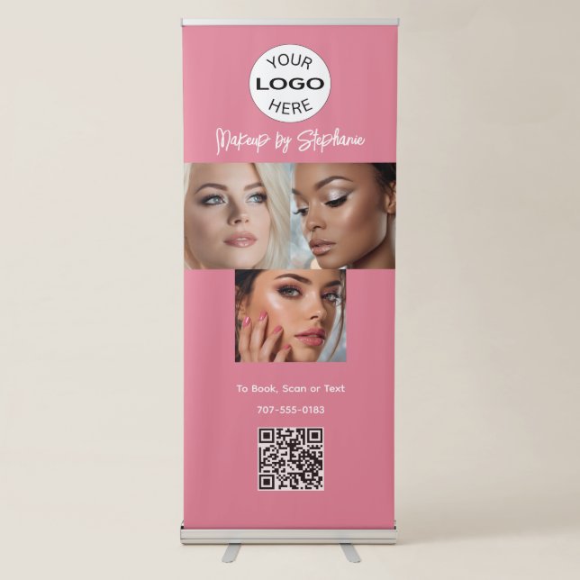 Blush Pink Script Logo QR Code Photo Makeup Retractable Banner (Front)