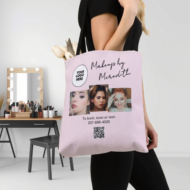 Blush Pink Script Logo QR Code Photo Makeup Tote Bag (Creator Uploaded)