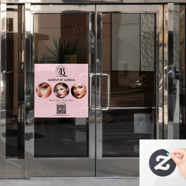 Blush Pink Script Logo QR Code Photo Makeup Window Cling (Office Door)