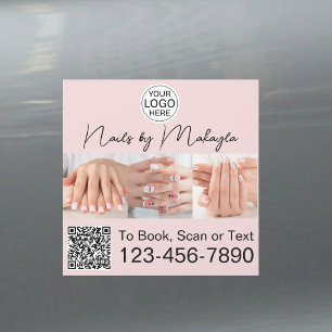 Blush Pink Script Logo QR Code Photo Nail Salon Car Magnet