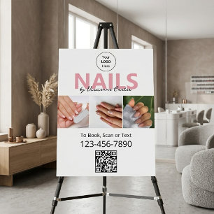 Blush Pink Script Logo QR Code Photo Nail Salon Foam Board