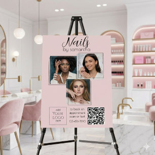 Blush Pink Script Logo QR Code Photo Nail Salon Foam Board