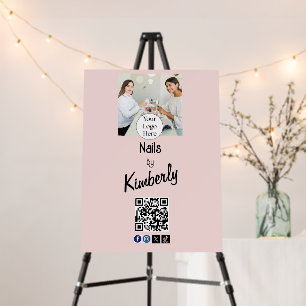 Blush Pink Script Logo QR Code Photo Nail Salon Foam Board