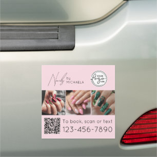 Blush Pink Script Logo QR Code Photo Nails Car Magnet