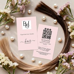 Blush Pink Script Logo QR Social Hair Extension Business Card