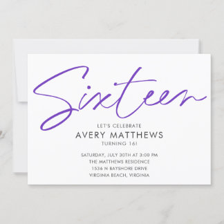 Blush Pink Script Modern Sweet 16 Birthday Party Invitation