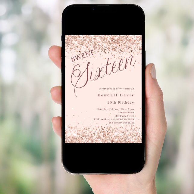 Blush pink script modern Sweet 16 Invitation (Front Digital)