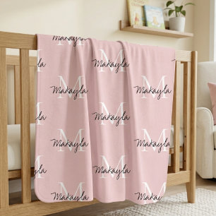 Blush Pink Script Monogram Baby Blanket