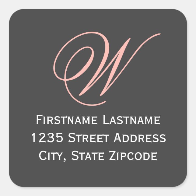 Blush Pink Script Monogram Bridal Shower Address Square Sticker (Front)