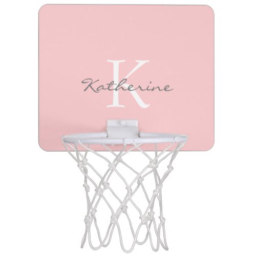 Blush Pink Script Monogram Personalized Name Mini Basketball Hoop
