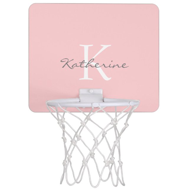 Blush Pink Script Monogram Personalized Name Mini Basketball Hoop (Front)