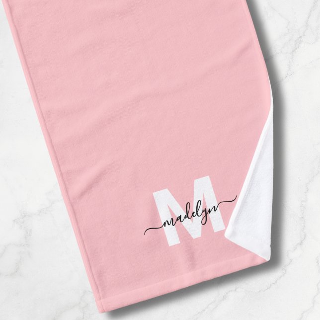 Blush Pink Script Name Monogram Hand Towel (Blush Pink Script Name Monogram Hand Towel)