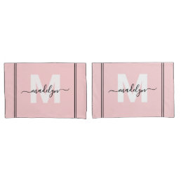 Blush Pink Script Name Monogram Pillow Case