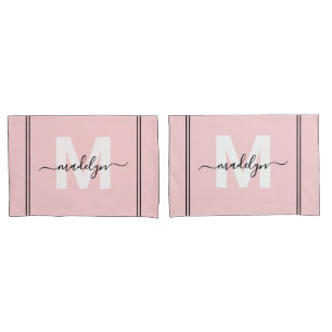 Blush Pink Script Name Monogram Pillow Case