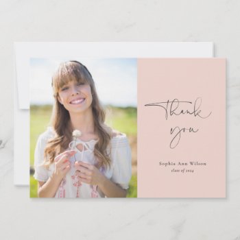 Blush Pink Script Photo Graduation Thank You by dulceevents at Zazzle