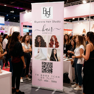 Blush Pink Script Photo Logo QR Hair Extensions Retractable Banner