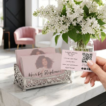 Blush Pink Script QR Code Logo Photo Hair Salon