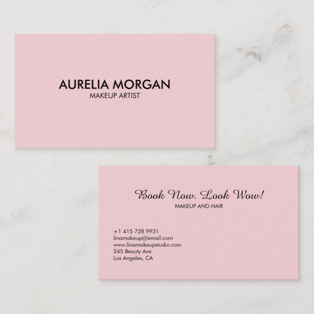 Blush Pink Script simple minimalist Makeup Business Card (Front/Back)