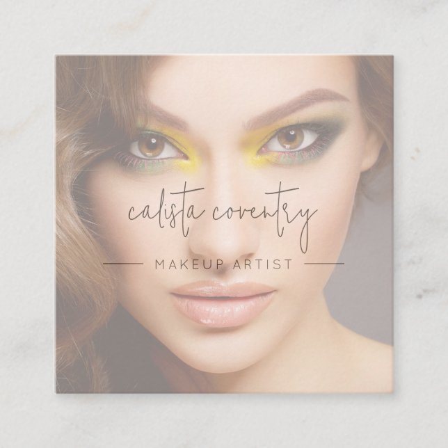 Blush Pink Script Social Icon Photo Makeup Square Business Card (Front)
