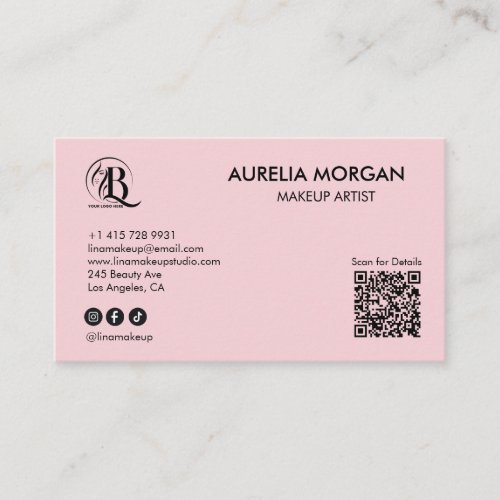 Blush Pink Script Social Icon QR Code 3 Photo  Business Card