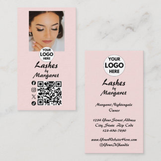 Blush Pink Script Social Icon QR Code Photo Lashes Business Card