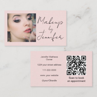 Blush Pink Script Social Icon QR Code Photo Makeup Business Card