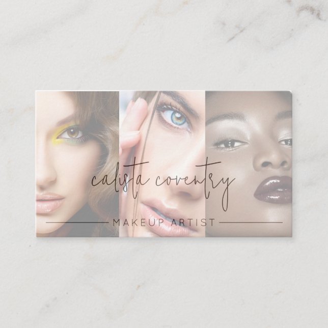Blush Pink Script Social Icon QR Code Photo Makeup Business Card (Front)