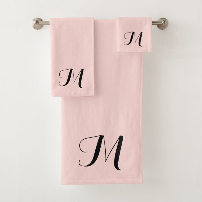 Blush Pink Script Typography Monogram Initial Bath Towel Set (Insitu)