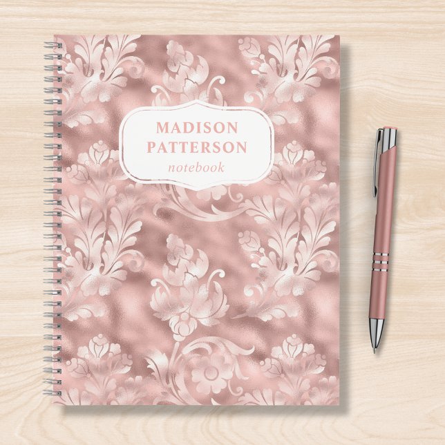 Blush Pink Scroll Floral Girly Chic Pattern Name Notebook (Creator Uploaded)