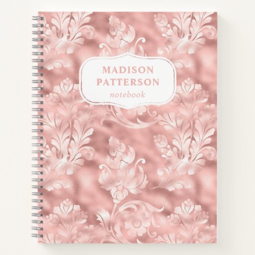 Blush Pink Scroll Floral Girly Chic Pattern Name Notebook