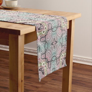 Blush Pink Seafoam Blue Green Black Tribal Art Short Table Runner