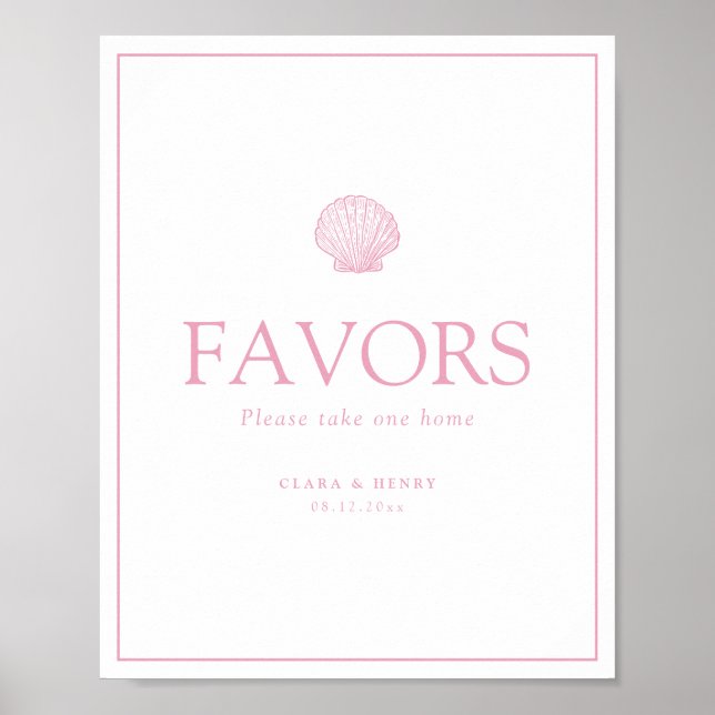 Blush Pink Seashell Coastal Wedding Favors Sign (Front)