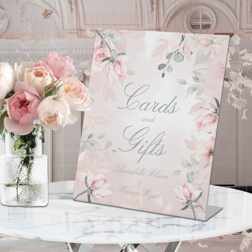 Blush Pink Secret Garden Roses Wedding Cards Gifts Pedestal Sign