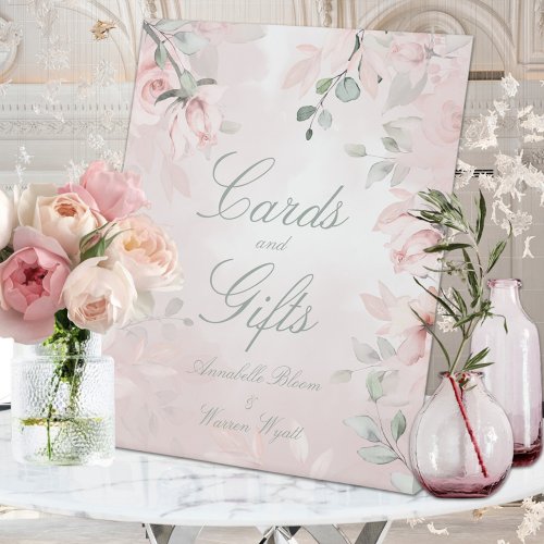Blush Pink Secret Garden Roses Wedding Cards Gifts Pedestal Sign
