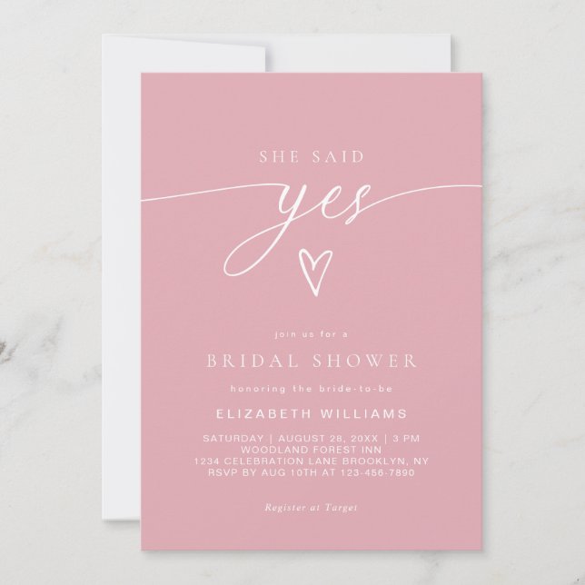 Blush Pink She Said Yes Heart Script Bridal Shower Invitation (Front)