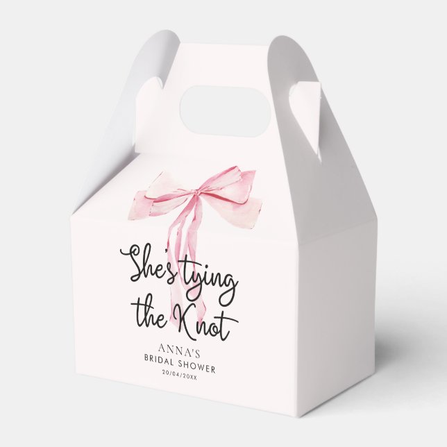 Blush Pink She Tying The Knot Bridal Shower Favor Boxes (Front Side)
