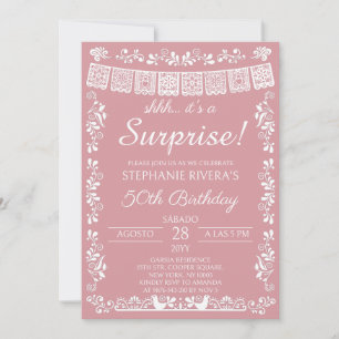 Blush Pink Shhh It's a Surprise 50th Birthday Invitation
