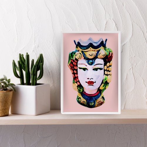 Blush Pink Sicilian Woman Moor Head Print