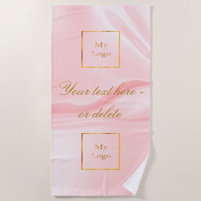 Blush pink silk beauty salon text business logo beach towel (Front)