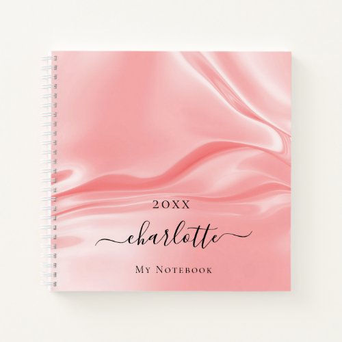 Blush pink silk satin elegant name notebook