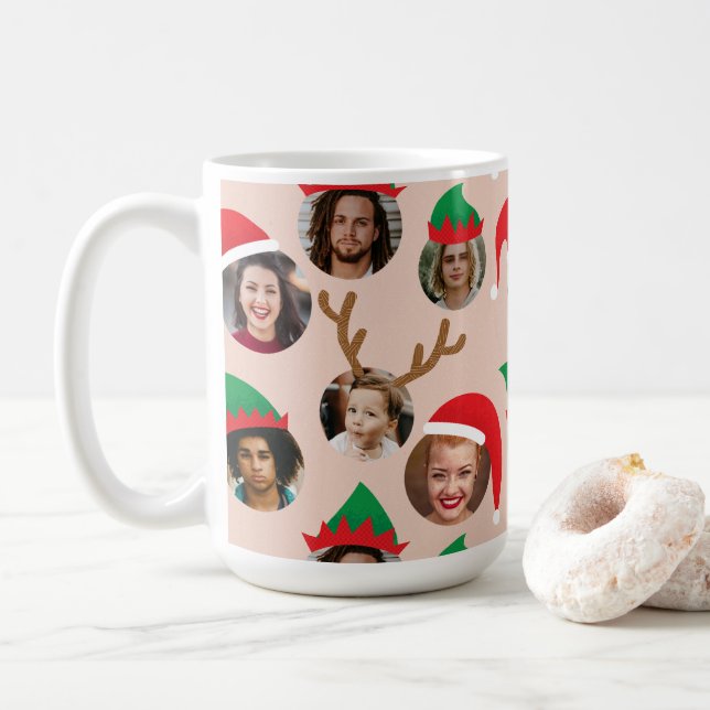 Blush Pink Silly Christmas Hat Six Photo Collage Coffee Mug (With Donut)