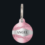 Blush pink silver agate marble name pet ID tag<br><div class="desc">Blush pink,  silver metallic looking and agate,  marble stone print.  Personalize and add a name on the front,  phone number on the back.</div>