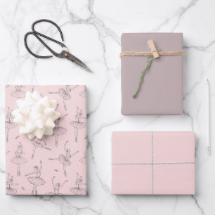 Blush Pink & Silver Ballerina Pattern Wrapping Paper Sheets